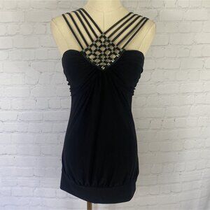 ⭐ 3/$15 Y2K Kiwi Strappy Rhinestone Black Top